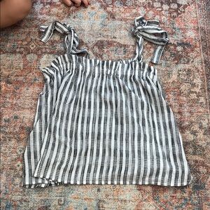 Black and White Smocked Sleeveless Tank Top
